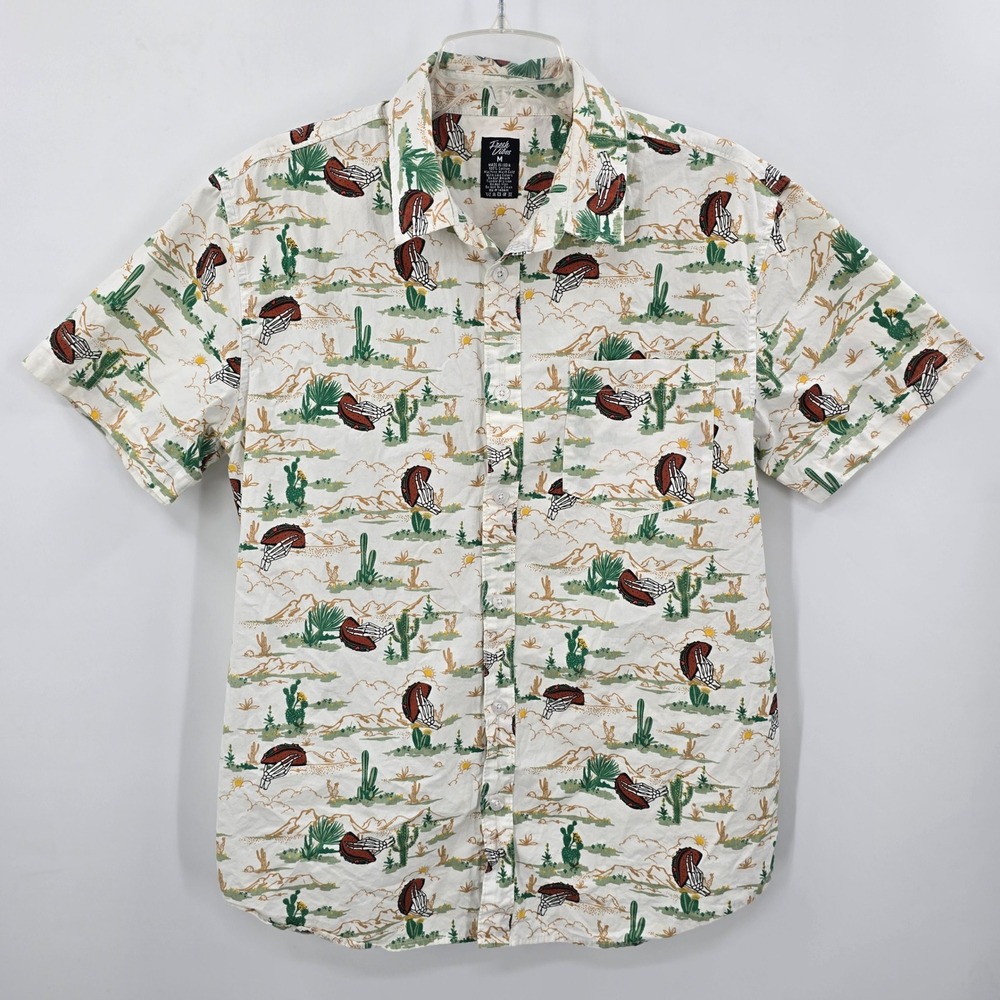 Fresh Vibes Mens Short Sleeve Button Up Shirt Cactus Taco Skeleton Print Size M